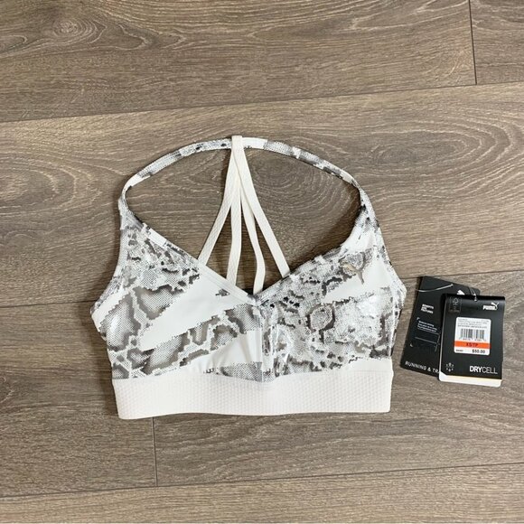 PUMA Untamed Sports Bra Crop Tank Top Snakeskin Print White Silver Low impact XS - Picture 8 of 16